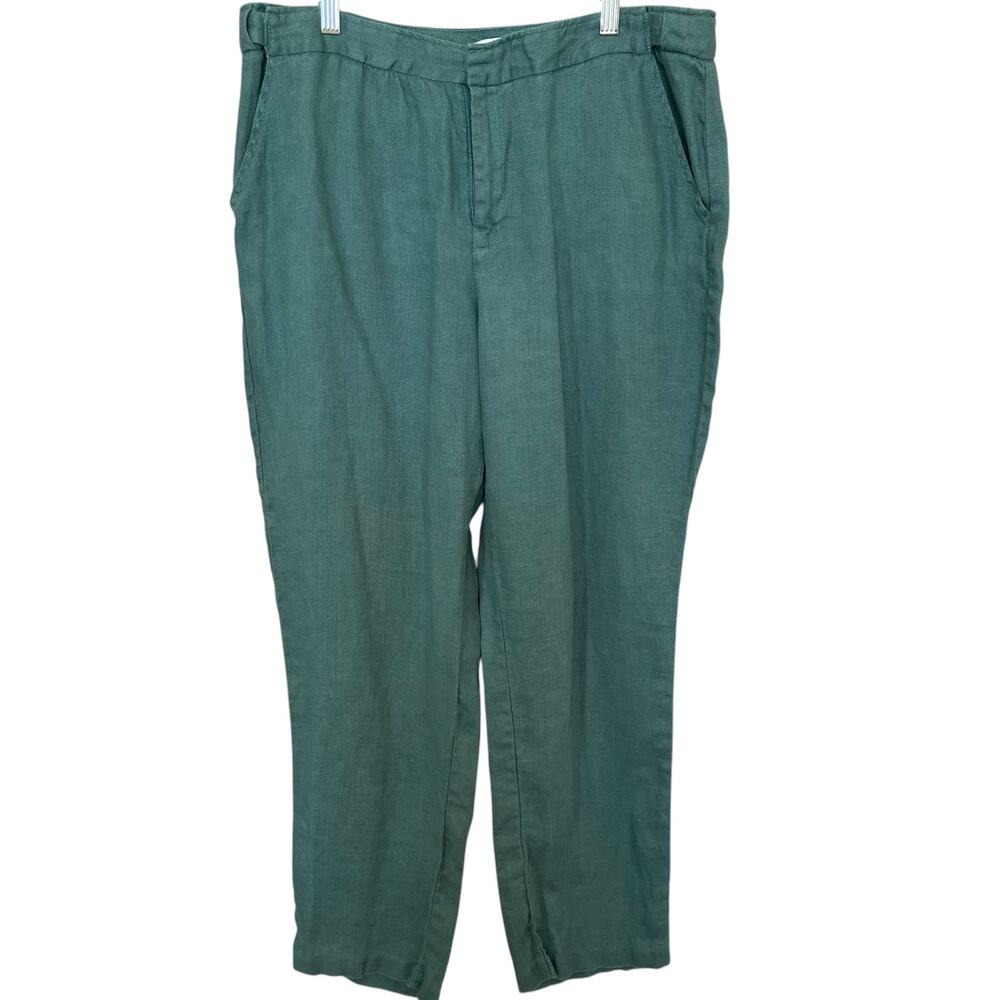 Coldwater Creek Pants Women's Size 14 Green 100% Linen Trouser Work Office Cool